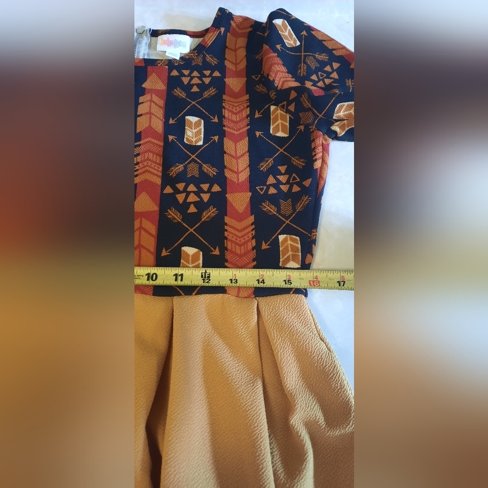 LuLaRoe Black and Brown Geometric Midi Dress - Picture 3 of 11